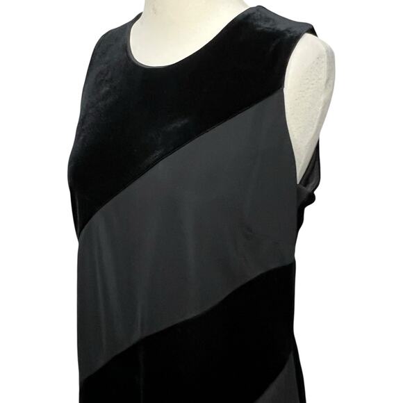 Molly Malloy Shift Dress 12 Petite Black Gray Velvet Classic Cocktail LBD Vtg - Picture 3 of 14